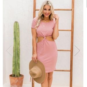 Pink Lily Let You Admire Pink Knot Detail Solid Dress